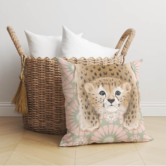 Lil Lying Leopard Tile Sage Throw Pillow