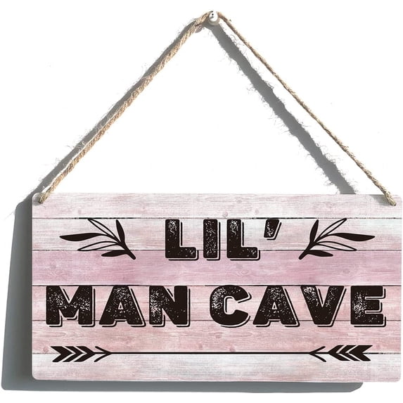 Lil' Man Cave Sign Farmhouse Man Wooden Hanging Sign Rustic Retro Wall Art Decor Home Decoration 10x5 Inch