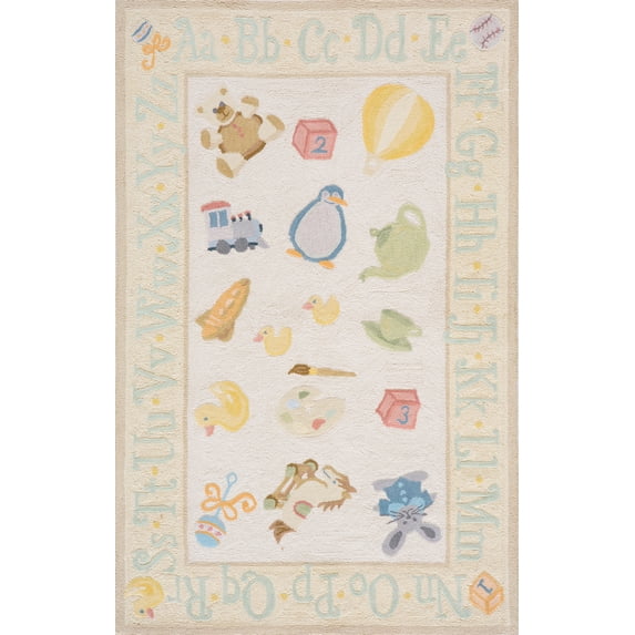 Momeni Lil Mo Classic 3' X 5' Contemporary Hand Hooked Cotton Rug in Pale Yellow