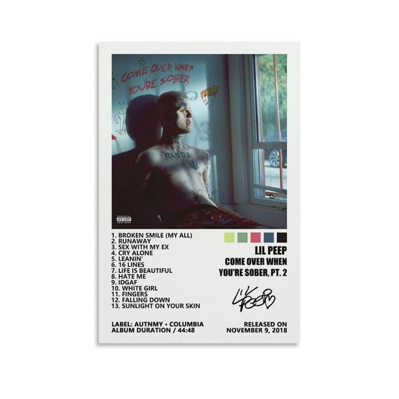 Lil Peep Come Over When You're Sober, Pt. 2 Music Album Cover Posters for Room Canvas Wall-Art Bedroom Decor