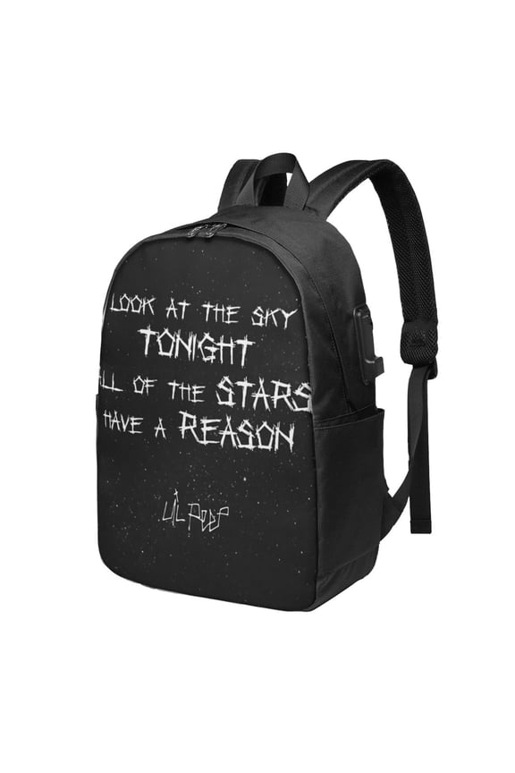 Lil Peep Star Shopping Lyrics Starry Background Backpack Fashion Travel Backpack Laptop Backpack 17 Inch External Usb Interface Headphone Line Interface