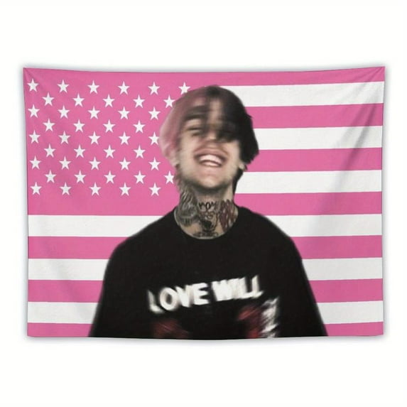 Lil Peep Themed Pink & White American Flag Tapestry Wall Hanging - Horizontal Patriotic Star Design for Bedroom, Living Room, Dorm Decor - No Electricity Needed, Patriotic Home Decor
