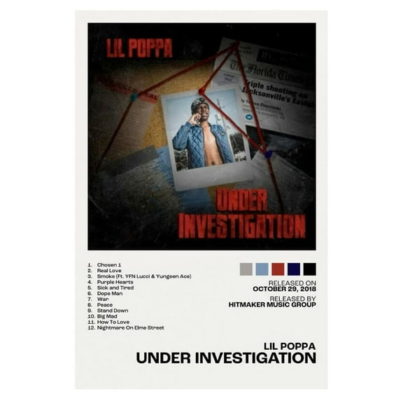 Lil Poppa Under Investigation 2 Album Cover Music Poster Rap Home Decor For Living Room Hip-Hop Aesthetic Rapper Album Wall Art Records Poster Wall Decor For Bedroom