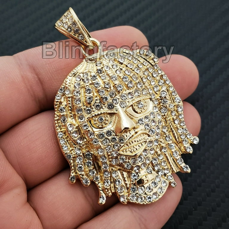 Lil Pump Portrait pendant 16 Full Iced Cuban 1 Row Diamond Choker Chain Walmart