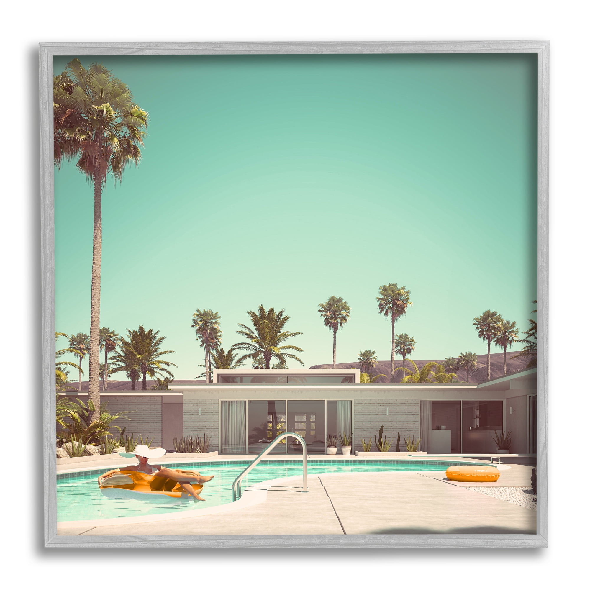 Lil' Rue Vacation Pool Desert Retreat West Coast Architecture 12 in x 12 in Framed Painting Art Print, by Stupell Home Décor