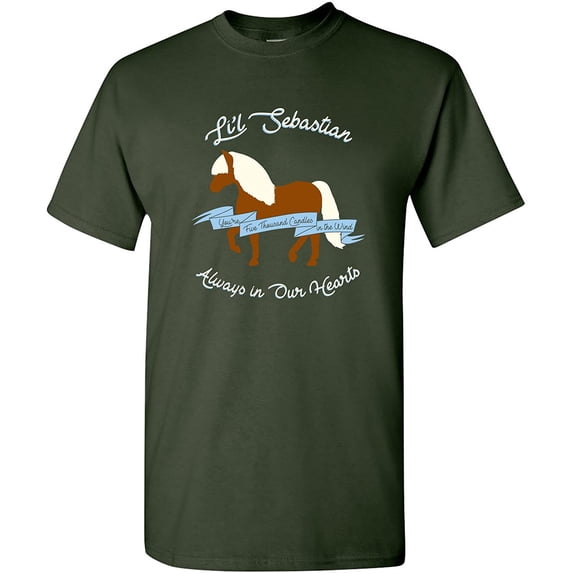 Lil Sebastian Always in Our Hearts - Funny Mini Horse TV T Shirt - Large - Forest
