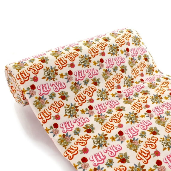 Lil Sis Retro Floral DBP Fabric - Double Brushed Polyester 4 Way Stretch - 6" Strip