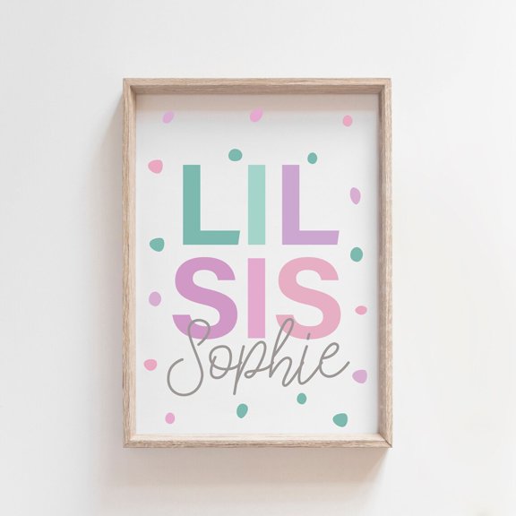 Lil Sis Rose Teal Name Wall Art