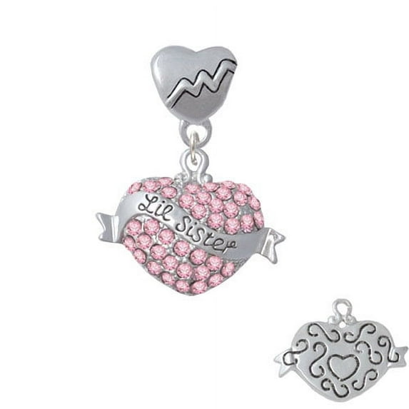 Lil Sister Banner on Pink Crystal Heart - Heartbeat Charm Bead