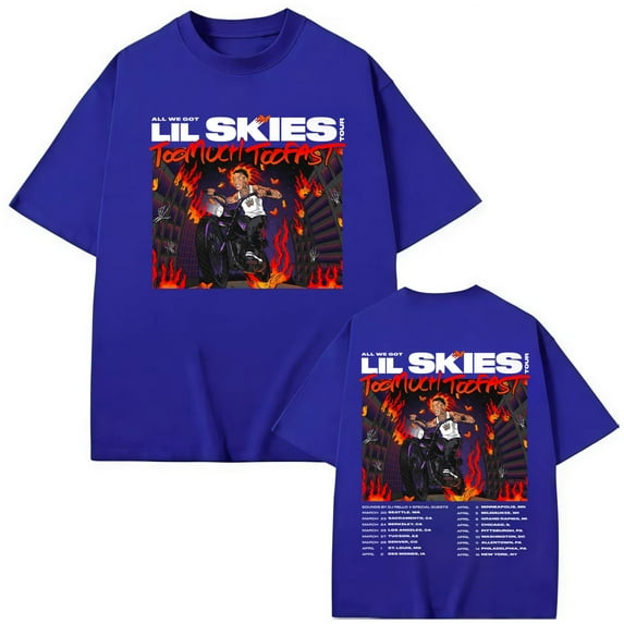 Lil Skies 2025 Too Much Too Fast Tour Merch Unisex Oversized Cotton Graphic Short Sleeve T-Shirt - Retro Hip Hop Casual Streetwear