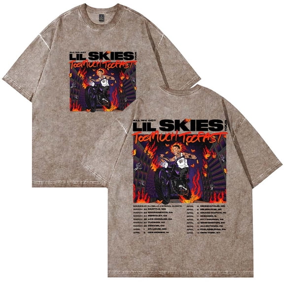 Lil Skies Too Much Too Fast Tour 2025 Merch Cotton washed T-shirt unisex fashion short sleeved round neck T-shirt