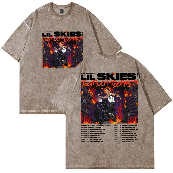 Lil Skies Too Much Too Fast Tour 2025 Merch Cotton washed T-shirt unisex fashion short sleeved round neck T-shirt