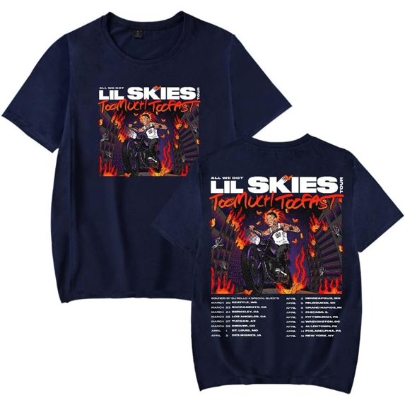 Lil Skies Too Much Too Fast Tour 2025 Merch Short Sleeve T-shirt Unisex Fashion Crew Neck Top