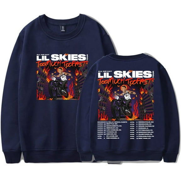 Lil Skies Too Much Too Fast Tour 2025 Merch Sweatshirt Women Men Casual Crewneck Long Sleeve Pullover Clothes