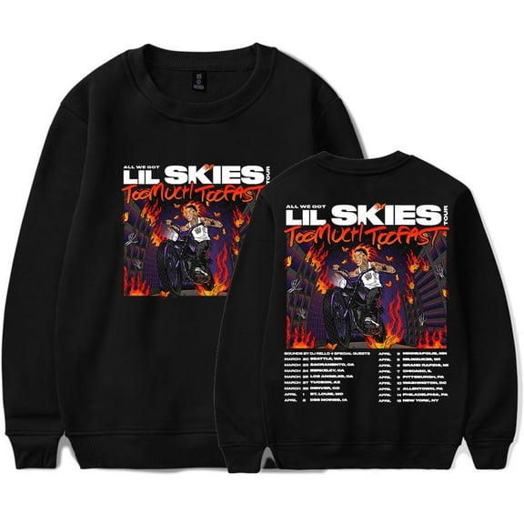 Lil Skies Too Much Too Fast Tour 2025 Merch Sweatshirt Women Men Casual Crewneck Long Sleeve Pullover Clothes
