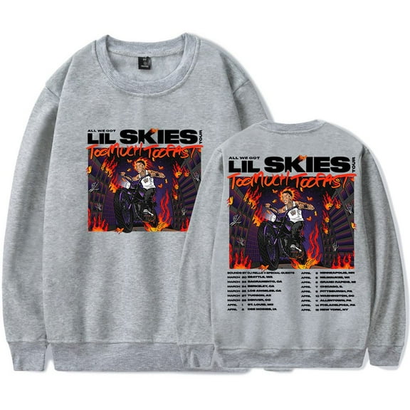 Lil Skies Too Much Too Fast Tour 2025 Merch Sweatshirt Women Men Casual Crewneck Long Sleeve Pullover Clothes