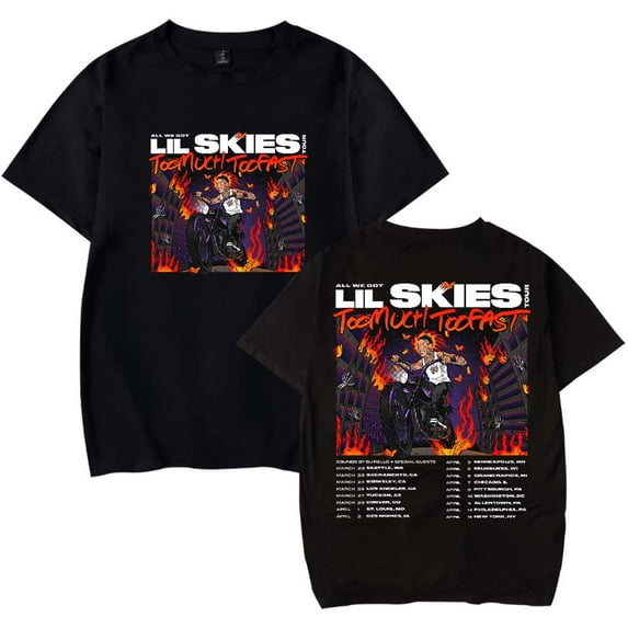 Lil Skies Too Much Too Fast Tour 2025 Merch T-Shirt Women Men Casual Crewneck Short Sleeve Fashion Tee