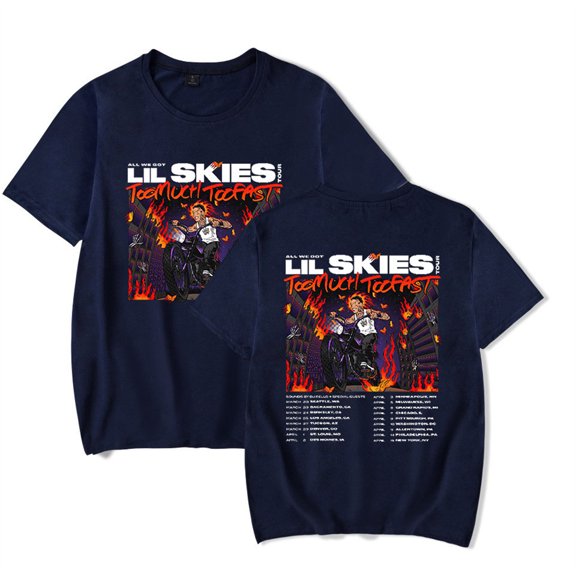 Lil Skies Too Much Too Fast Tour Tshirt Cosplay Short Sleeve Casual Tee Fashion Top
