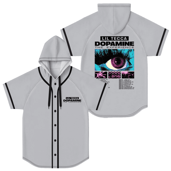 Lil Tecca Dopamine The Experience Tour Baseball Jersey Women Men Hooded Short Sleeve Shirt Casual Trendy T-shirt