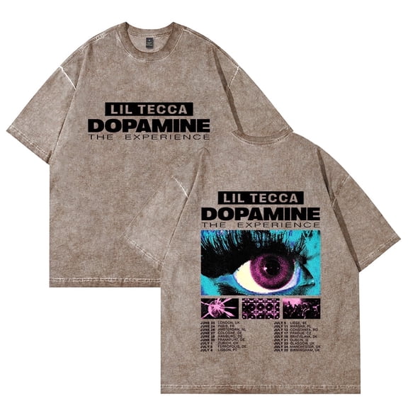 Lil Tecca Dopamine The Experience Tour Washed Cotton T-shirt unisex retro casual round neck short sleeved T-shirt