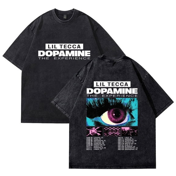 Lil Tecca Dopamine The Experience Tour Washed Cotton T-shirt unisex retro casual round neck short sleeved T-shirt