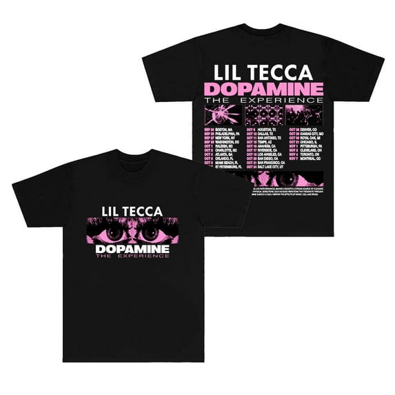 Lil Tecca The Dopamine Experience Tour 2025 Merch - Cotton Blend HipHop T-Shirt Short Sleeve Unisex Casual Street Wear