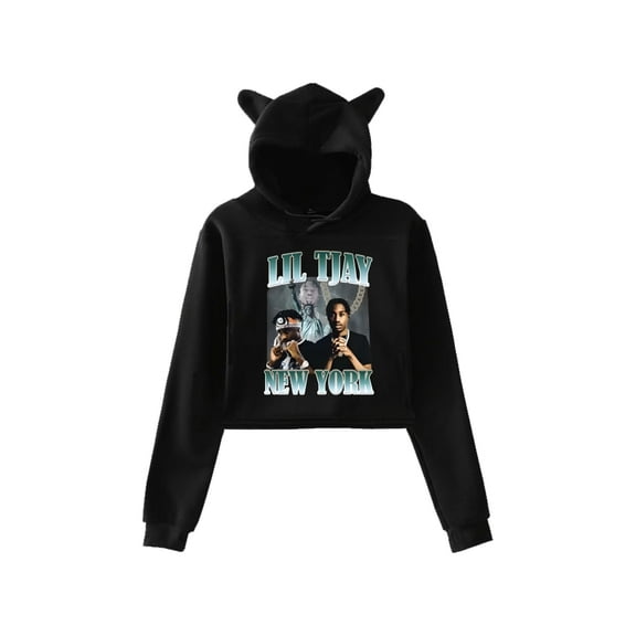 Lil Tjay Rapper Hoodie Sweatshirts Crop top Printing for Girls Cat Ear Youth Streetwear