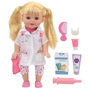 Lil Tots: Talking Doctor Playset - 14" Blonde Doll - Pink & White - Says 5 Phrases, 6pc Medical Care Accessories, Hard Body, Interactive Toy, Kids 3+