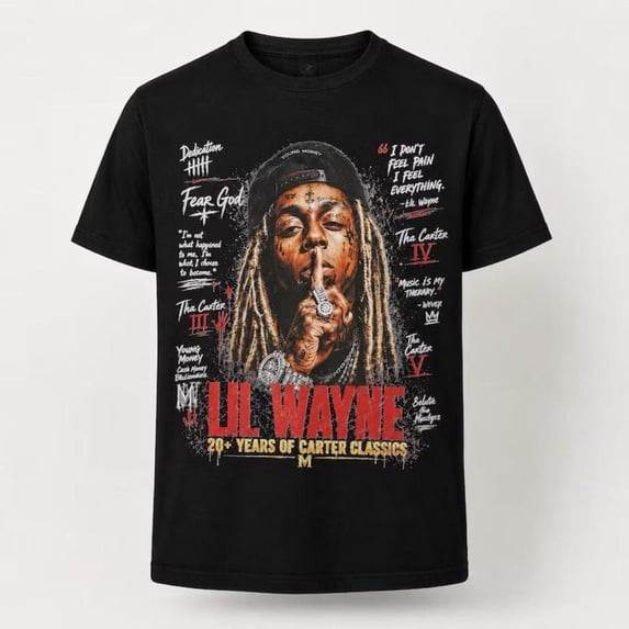 Lil Wayne Shirt, Lil Wayne 20+ Years Documentary Tour T-shirt, Vintage Rap Graphic Tee,Black Color,Size L