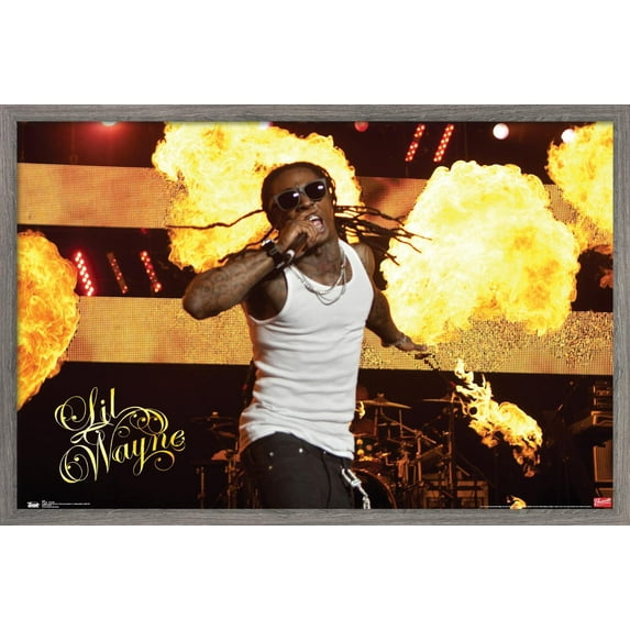 Lil Wayne - Stage Fire Wall Poster, 22.375" x 34", Framed