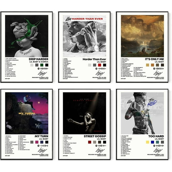 Lil baby Album Cover Signed Limited Posters Print Rapper Music Posters Canvas Wall Art Room Aesthetic Set of 6 for Teen and Girls Dorm Decor 8x10 inch Unframed