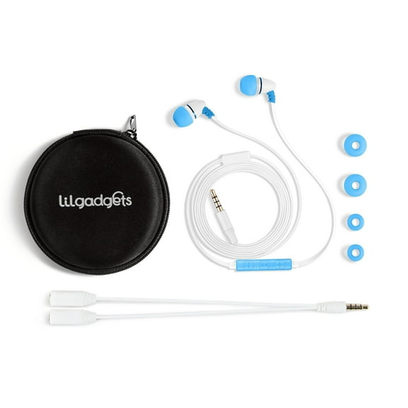LilGadgets BestBuds Volume Limited, Wired in-Ear Earbuds Includes Microphone, Travel Case School Blue
