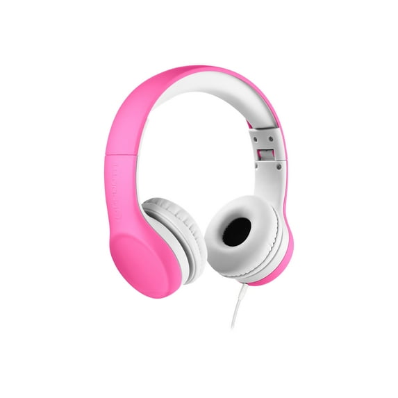 LilGadgets Connect+ Kids Wired Headphones with Microphone, Volume Limiting for Safe Listening, Adjustable Headband, Cushioned Earpads to ensure Comfort, For Kids, Toddlers, Boys & Girls, Pink