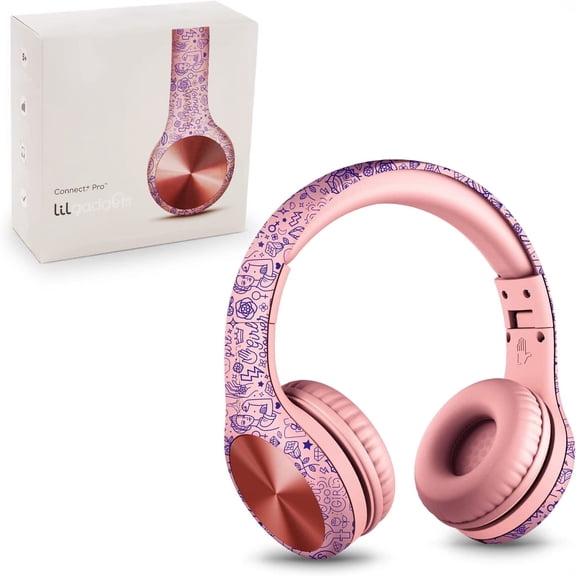 LilGadgets Connect+ Pro Wired Kids Headphones - Designed with Kids' Comfort in Mind, Child-Friendly Foldable Over-Ear Headset with In-line Microphone, Perfect for Toddlers in School, Girl Power
