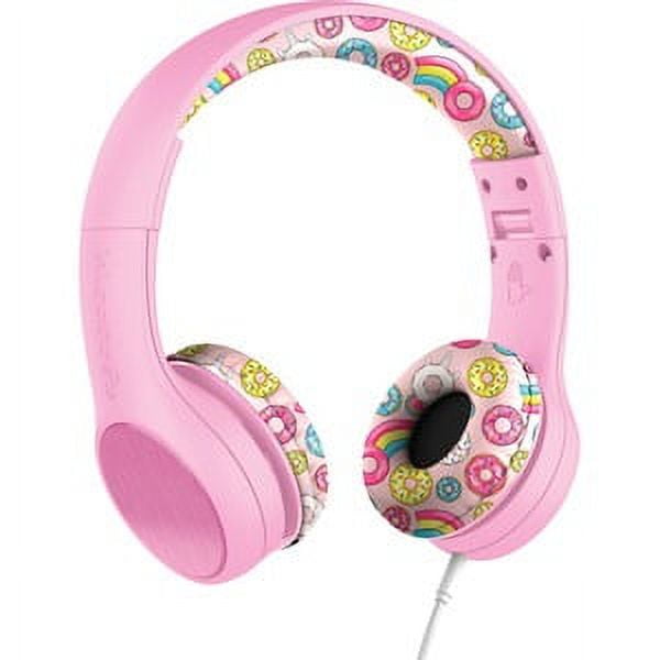 LilGadgets Connect+ Style Wired Kids Headphones with SharePort® Technology Child-Friendly Foldable Over-Ear Headset with Built-In Microphone Designed to be comfy for Toddlers in School, Pink Doughnuts