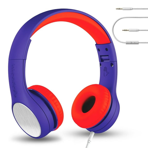 LilGadgets Connect+ Style Wired Kids Headphones with SharePort® Technology Foldable over-Ear with Built-in Microphone Blue/Red