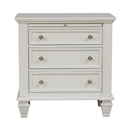 Benjara Lila 30 Inch Nightstand with Slide Out Tray, Felt Lined Top Drawer, White