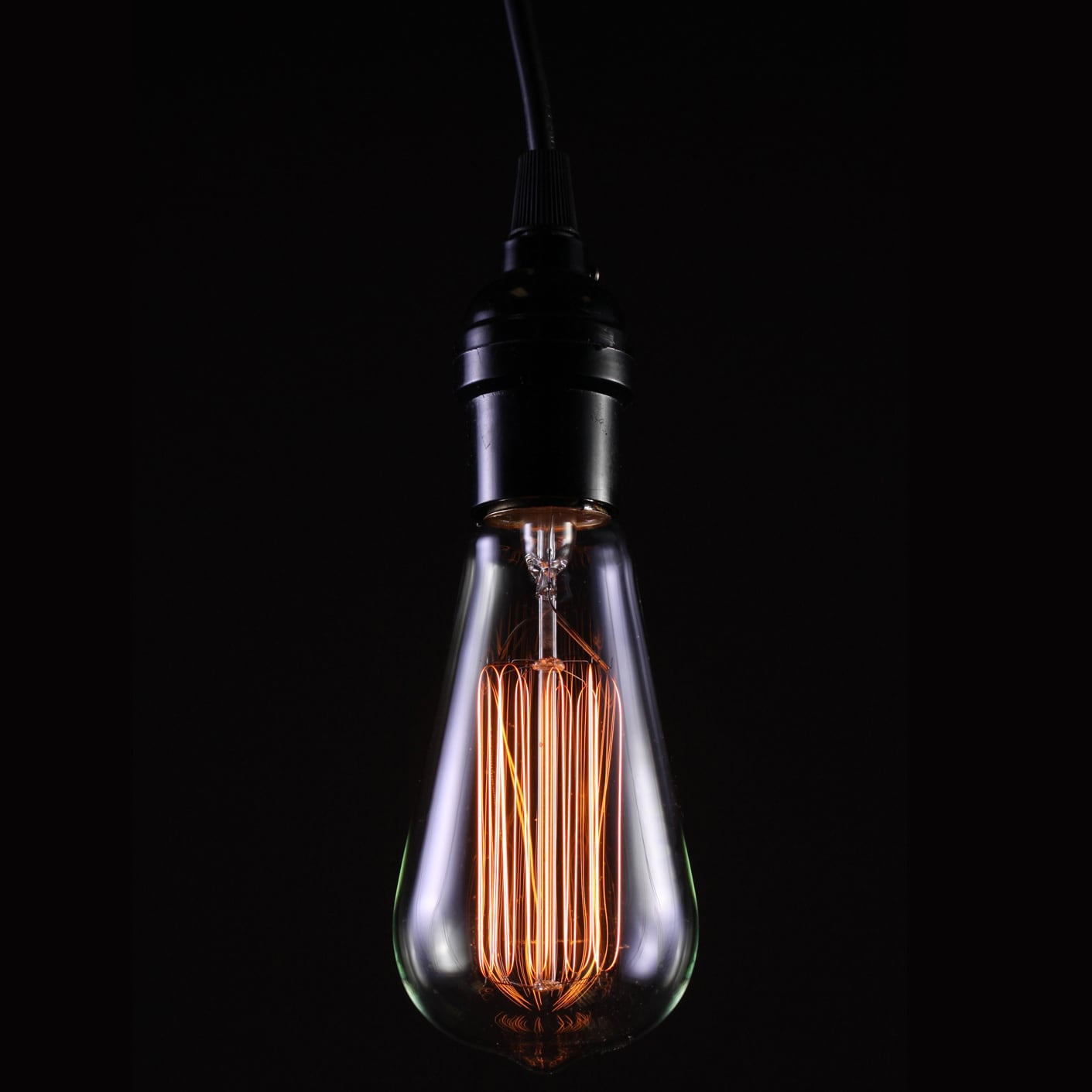 Vintage Mini Black Glass Edison Pendant Lamp, 9"x4"