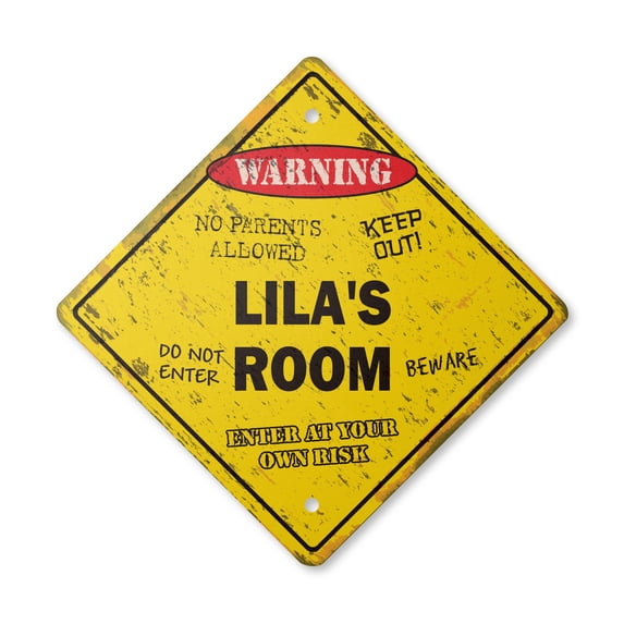 Lila's Room Sign Vintage Crossing Zone Xing | Indoor/Outdoor Plastic | 12" Tall rustic kids bedroom decor door children's name boy girl