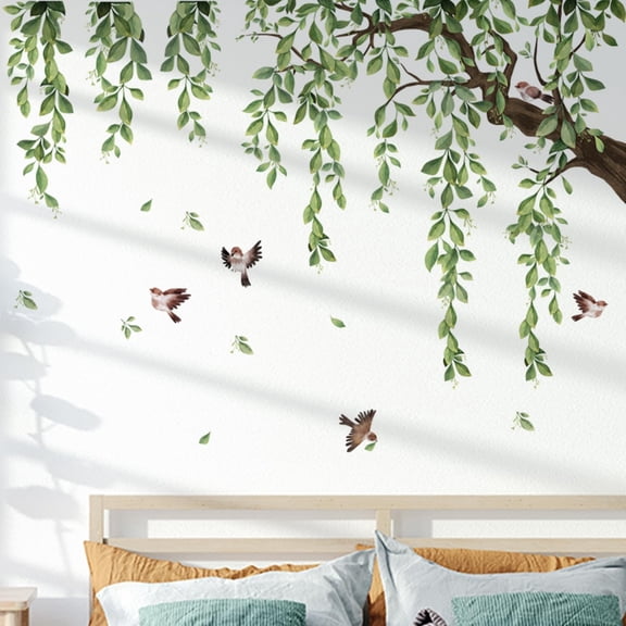 Lilac 3 Sheets Wall Decoration Large Green Tree Wall Stickers | Hanging Vine Tree Wall Decals Peel and Stick Leaves Branch Wall Murals Decor for Living Room Bedroom (Green, 11.8 * 35.4inch)