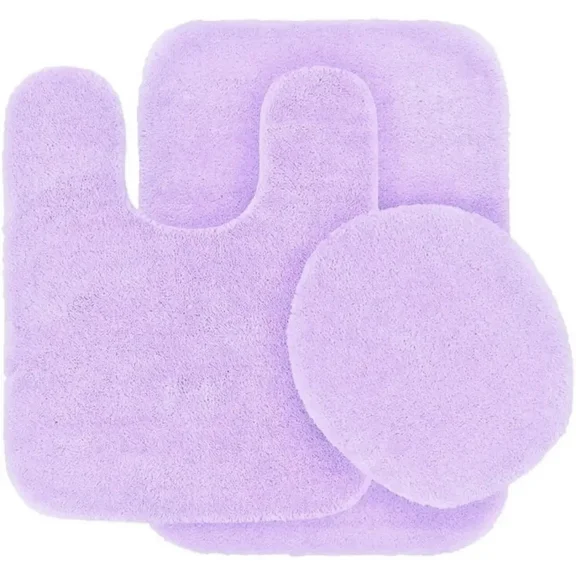 Gorgeous Home Linen Bathroom 6 Modern Solid Print 3-Count Light Purple Polyester Bath Rugs, 18 x 28, Non-Slip Backing