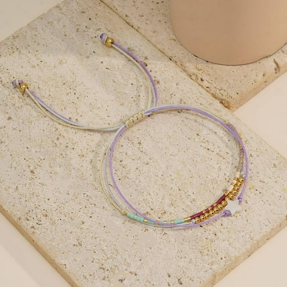Lilac Bead Bracelet with Star Design Colorful Glass Beads Handmade Lightweight Durable for Everyday Wear Special Occasions
