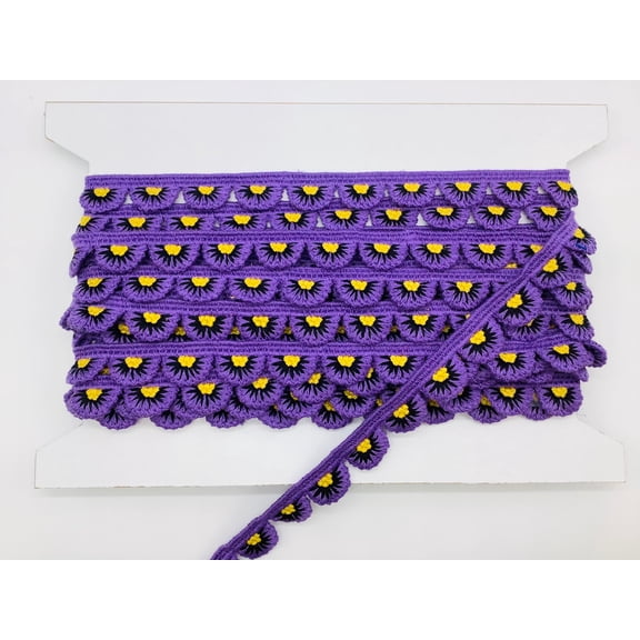 (Lilac, Black & Yellow) 7/8" Crochet Edge - 4 Yards