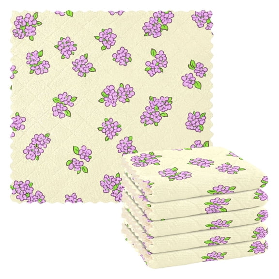 Lilac Blooms Dish Towels 6 Pack Kitchen Cleaning Dish Cloths Absorbent Reuseable Cleaning Cloths 11'' x 11''