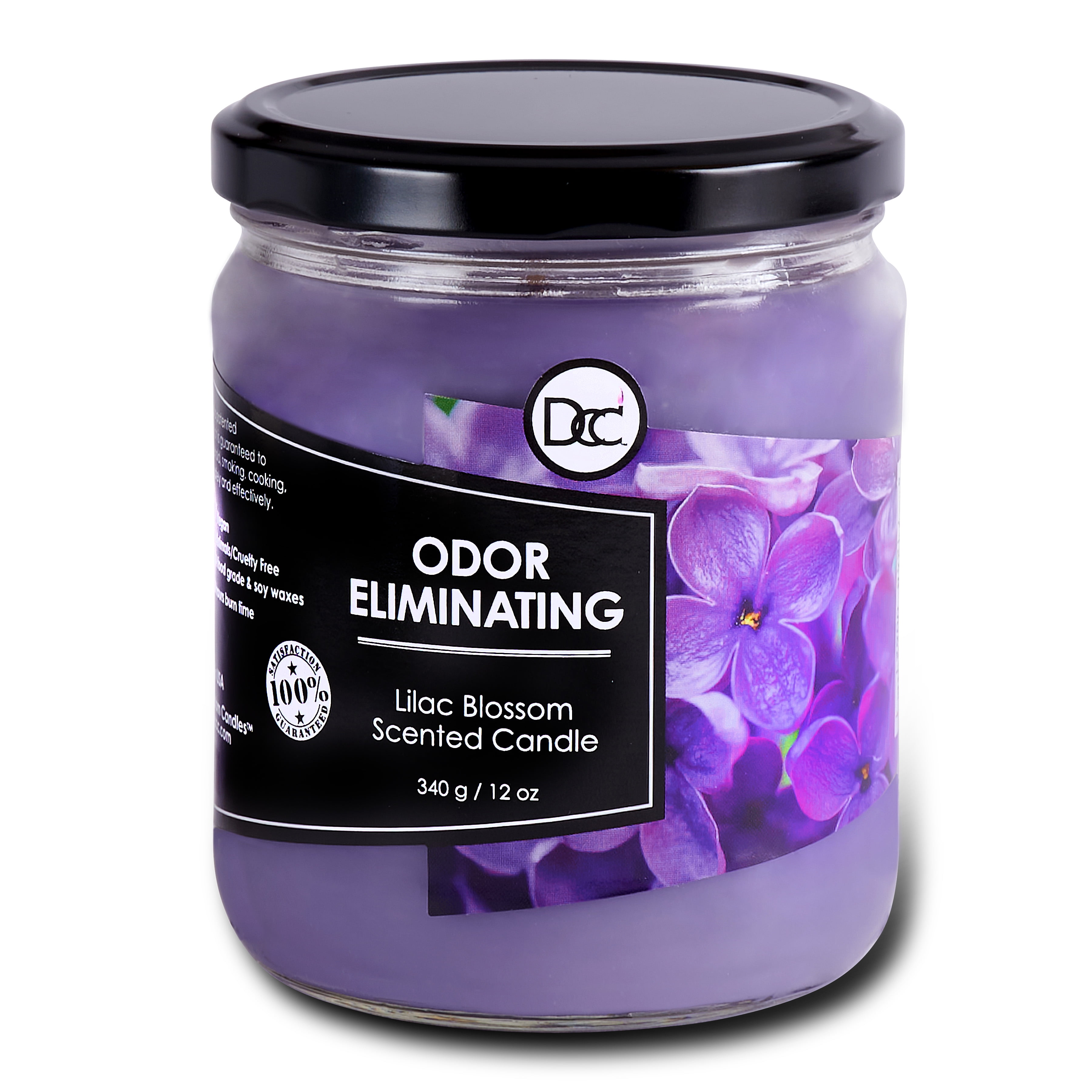 Lilac Blossom Odor Eliminating Highly Fragranced Candle - Neutralizes Pet, Smoke, Food, and Other Smells Quickly - Up to 80 Hour Burn time - 12 Ounce Premium Soy Blend