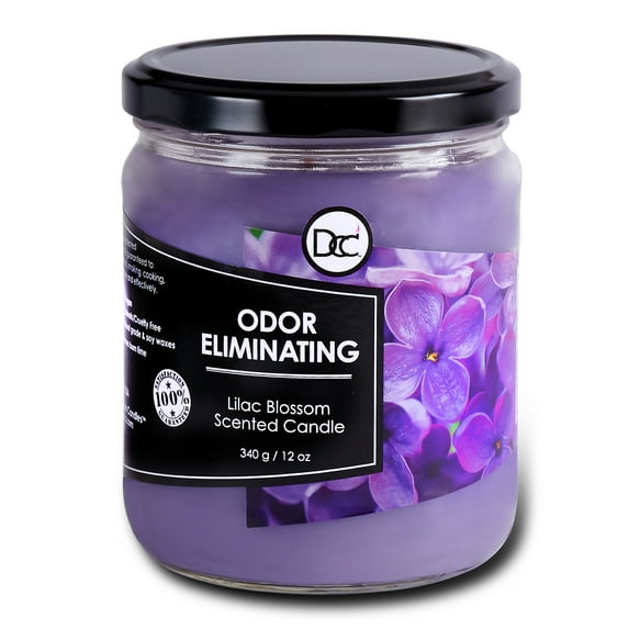 Lilac Blossom Odor Eliminating Highly Fragranced Candle - Neutralizes Pet, Smoke, Food, and Other Smells Quickly - Up to 80 Hour Burn time - 12 Ounce Premium Soy Blend
