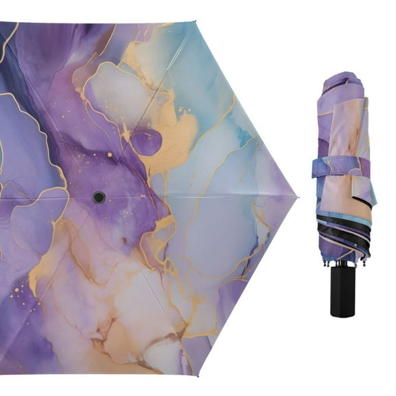 Lilac Blue Marble Compact Sun Umbrella Windproof Travel Umbrellas for Rain Strong Portable UV Protection