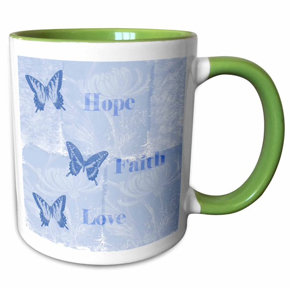 3drose, Lilac Butterflies Inspired Hope Faith Love Art, 15oz Two-tone Green Mug