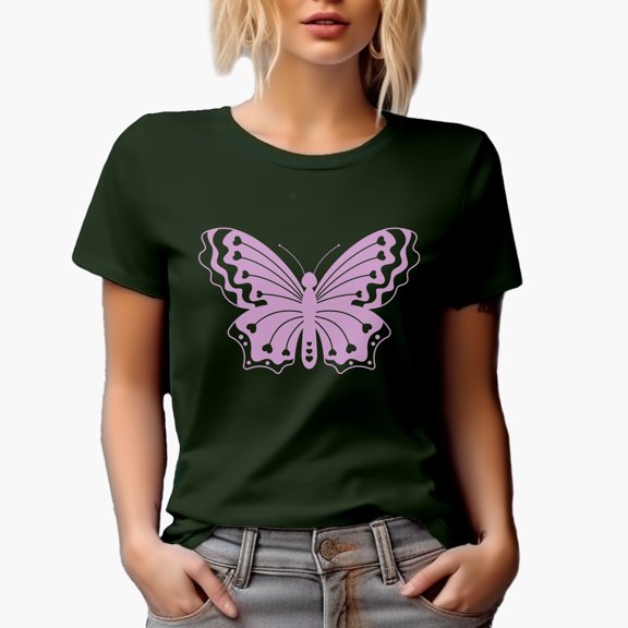 Lilac Butterfly Print Merch Gift, Military Green T-Shirt, XL