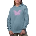 thumbnail image 1 of Lilac Butterfly with Hearts Art Merch Gift, Light Blue Hooded Sweatshirt or Hoodie, Large, 1 of 5